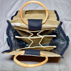 Bella Vita Burlap Wine Carrier Bag Holds 6 Bottles